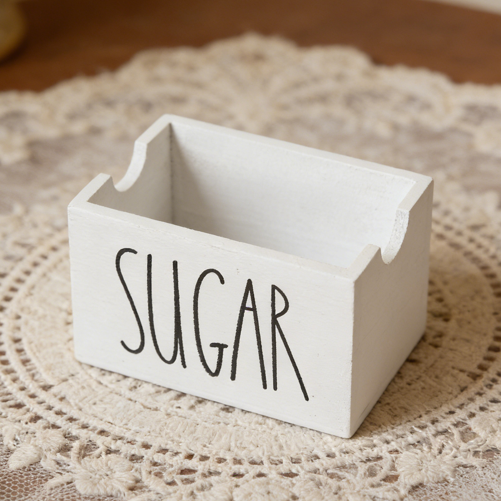 Coffee Tea Sugar - 나무 재질의 설탕 포장지 보관함, 나무