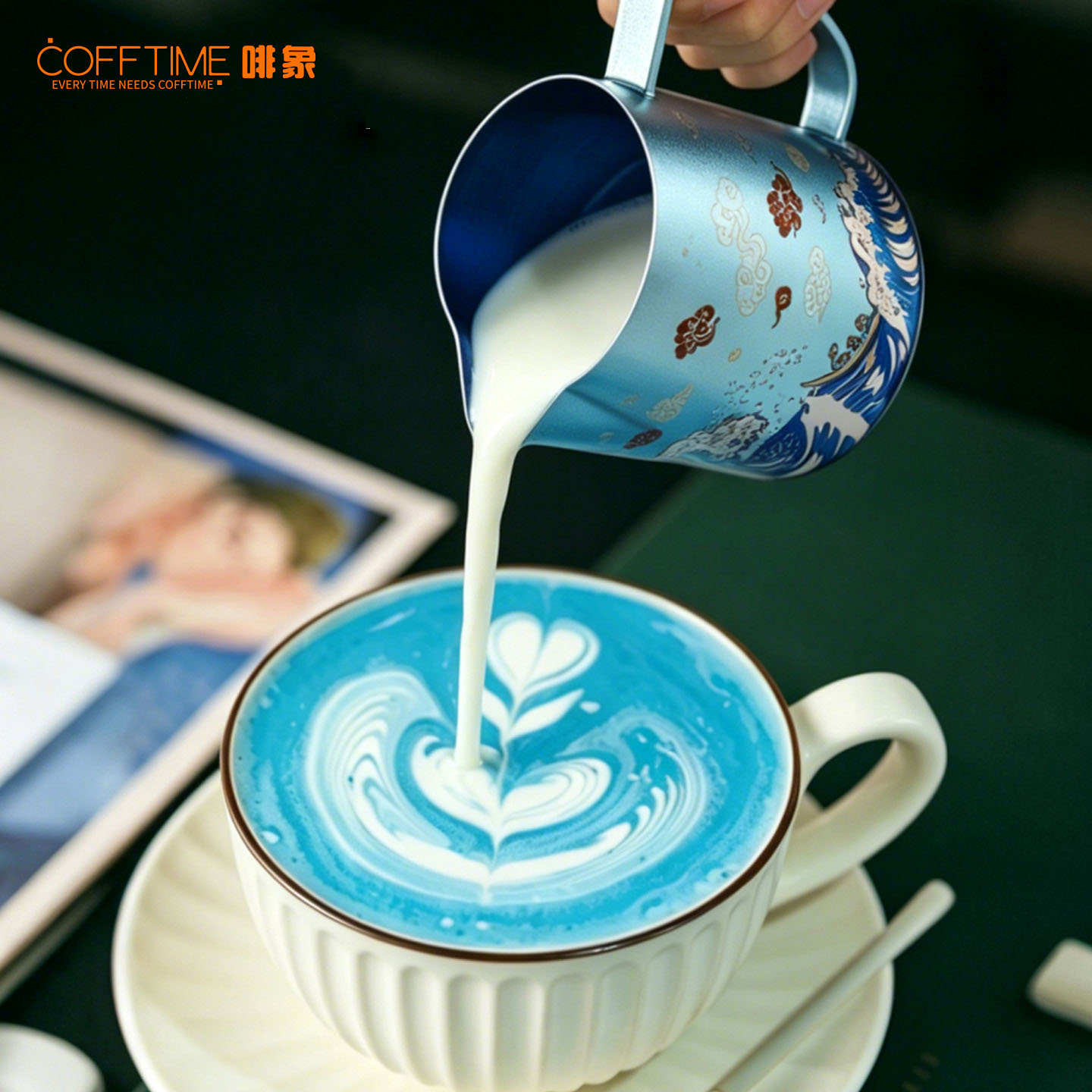 600ml 순수 티타늄 우유 거품기, 파란색 물결 무늬 - Barista Milk Jug 리뷰 및 가격